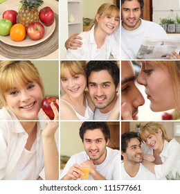 Montage Of Couple Eating A Nice Healthy Breakfast Together