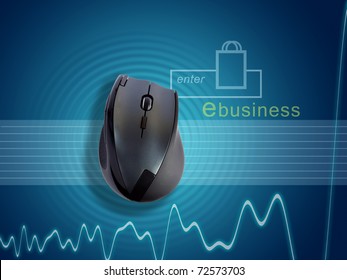 Montage Of Digital Background With Monitoring Chart And A Retail Icon Portraying The Internet Business Shopping Trend. An Image Of Wireless Mouse Sits On A Ripple Depicting A Hassle Free Networking.