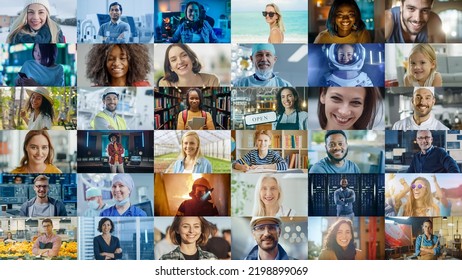Montage of Happy Multi-Cultural and Multi-Ethnic People of Diverse Background, Gender, Ethnicity, and Occupation Smiling at Posing Looking at Camera. Happy Workers of the World Cheerfully Smiling. - Shutterstock ID 2198899069