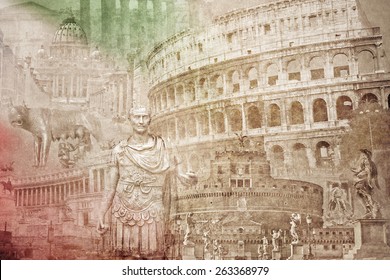 Montage Photo Of Rome On Vintage Paper