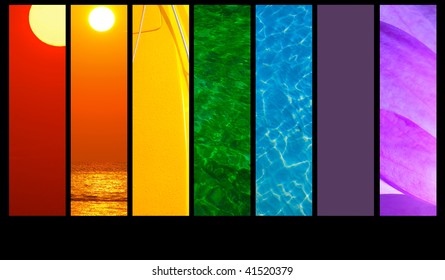 Montage of seven rainbow colors