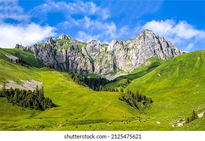 A Montain Range On Blue Sky Background. Mountain Landscape