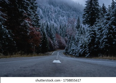 Montain Road  Winter In Fagaras  Romania