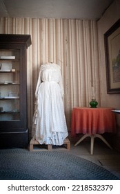 Montana, America October 20 2022  - Old Wedding Dress In Abandoned Wild West Building In Bannack State Park