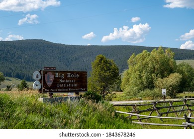 Montana, USA - July 27, 2020: Sign For The Big Hole National Battlefield, Part Of Nez Perce National Historic Park