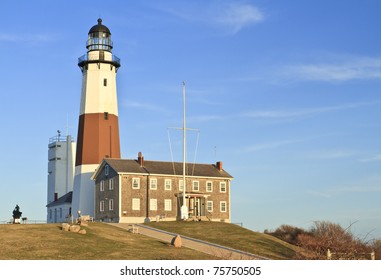 Montauk Lighthouse on a clear April day at the Eastern tip of Long Island, NY