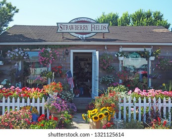 MONTAUK, NEW YORK/USA-JULY 12: Strawberry Fields Flower And Gift Shop Is Seen On Main St. Old Montauk Highway  In Montauk New York USA ,The Hamptons  On July 12, 2018.     