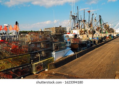 Montauk, NY, USA June 20 Lobster And Crab Taps Are Set On The Commercial Fishing Dock Of Montauk, New York