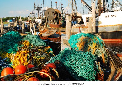  Montauk, NY, USA June 20 The Commercial Fishing Vessels Are Docked In Montauk Harbor, Long Island, New York