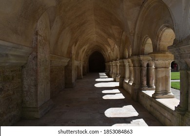 Montbard, Burgundy, France. 19th August 2019. The cloisters of a Cistercian abbey in Burgundy, France that was built in the 12th century. - Powered by Shutterstock