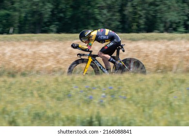 Montbrison, France - 08 June 2022: Jonas Vingegaard In Action During Individual Time Trial