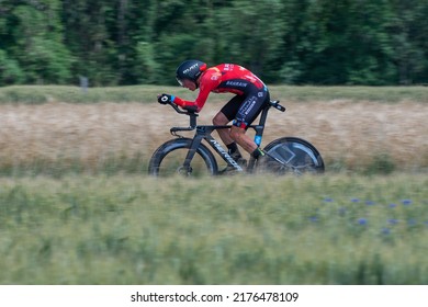 Montbrison, France - 2022-June-08: Dylan Teuns In Action On The Criterium Du Dauphine Libere 2022 Cycling Race