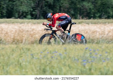 Montbrison, France - 2022-June-08: Luis Leon Sanchez In Action On The Criterium Du Dauphine Libere 2022 Cycling Race