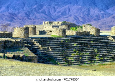 Monte Alban Sunken Patio Ruins In Oaxaca, Mexico