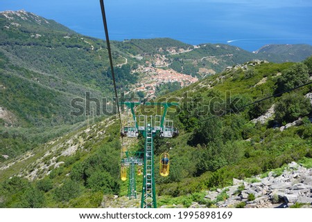 Image, Stock Photo View from Monte Capanne on Elba, clouds and the Mediterranean Sea / Cable car Cabinovia