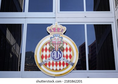 Monte Carlo, Monaco - 07 20 2022 : Automobile Club Of Monaco Emblem Coat Of Arms Logo Brand And Text Sign Organizer Of Grand Prix