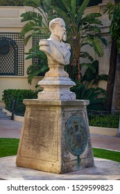 Monte Carlo, Monaco - Apr 18, 2019: The Bust Of Monaco Prince Charles Iii, Casino Founder, On Allee Francois Bblanc