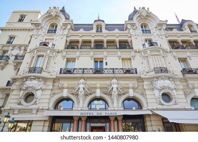 MONTE CARLO, MONACO - AUGUST 21, 2016: Hotel De Paris, Luxury Hotel Building In A Summer Day In Monte Carlo, Monaco.