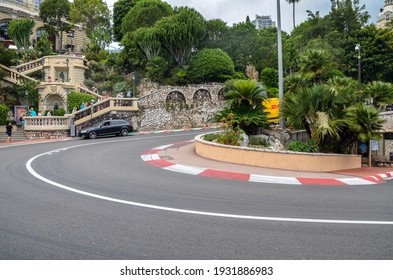 MONTE CARLO, MONACO - JUNE 28, 2017: Hairpin Turn From The Monaco Gran Prix Race Track. Circuit De Monaco Laid Out On The City Streets