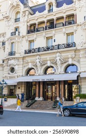 MONTE CARLO, MONACO - OCTOBER 3, 2014: Entrance To Hotel De Paris In Monte Carlo, Monaco