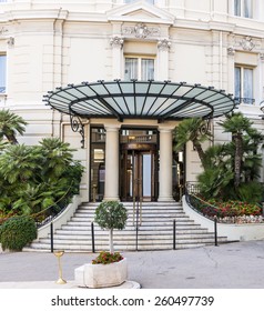 MONTE CARLO, MONACO - OCTOBER 3, 2014: Entrance To Hotel De Paris In Monte Carlo, Monaco