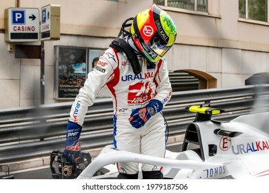 Monte Carlo, Principality Of Monaco. 22 May 2021. Formula 1 World Championship. Free Practice 3. The German Driver Mick Schumacher, Son Of Michael, Crashes Hard His Haas At Casinò Corner.