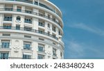 Monte Carlo with the view to the top facade of luxury Hotel de Paris timelapse, Monaco. Close up. Blue cloudy sky at summer day