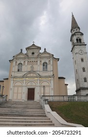 Monte Di Malo, VI, Italy - October 3, 2021: Church With  Text That Means Daily Plenary Indulgence In Italian Language And Big Bell Tower