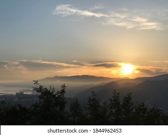 monte fasce , genova , italy-october 2020 : Sunset of the monte fasce in genova