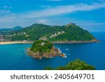 Monte Igualdo viewed behind Santa Clara island in San Sebastian, Spain.