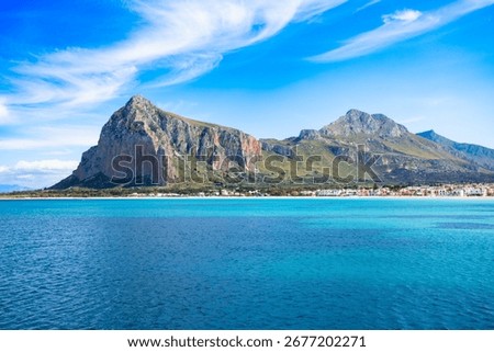 Monte Monaco mountain panoramic view in San Vito Lo Capo. San Vito Lo Capo is a town in in the province of Trapani in Sicily, Italy.