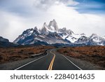 Monte Mount fitz roy, in El Chalten, Argentina, seen from the road. snow covered peaks of Mt. Fitzroy, Argentina.