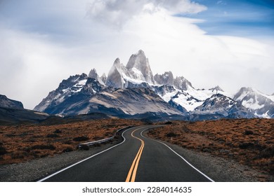 Monte Mount fitz roy, in El Chalten, Argentina, seen from the road. snow covered peaks of Mt. Fitzroy, Argentina. - Powered by Shutterstock