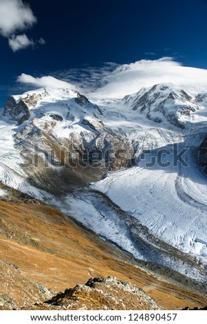 Monte Rosa and Lyskamm mountain panorama from Gornergrat