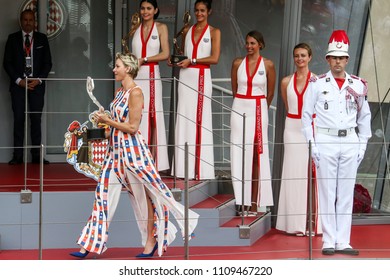 Monte-Carlo, Monaco. 27/05/2018. Grand Prix Of Monaco. F1 World Championship 2018. Princess Charlene Of Monaco Delivers The Trophy.