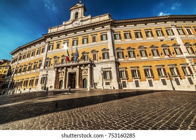 Montecitorio Square In Rome. Italian Parliament