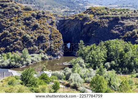 Montefurado Tunnel. In this tunnel, by order of the Emperor Trajan, the Romans drilled holes in the mountain to take advantage of the gold that the Sil river brought. Quiroga, Lugo, Spain.