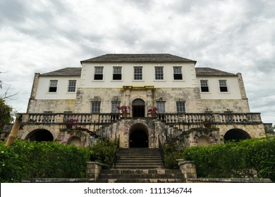 Montego Bay, Jamaica  - June 05 2015: Front View Of The Rose Hall Great House In Montego Bay, Jamaica. Popular Tourist Attraction. Vintage Architecture. Days Of Slavery.