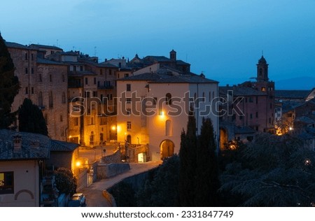 Montepulciano, Province of Siena, Tuscany, Italy. Night view of the ancient Italian city