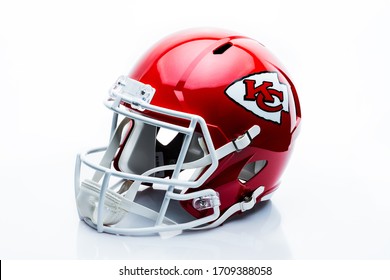 MONTERREY, NL, MEXICO - 20 APRIL  2020 - Helmet of the chiefs of Kansas City, current champion of the Super Bowl LIV on white background.