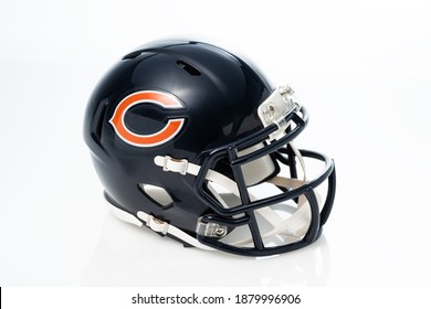 MONTERREY, NL, MEXICO - DECEMBER 21, 2020 - Chicago Bears Helmet, Popular NFL Team On White Background.