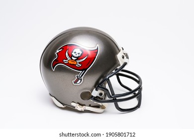 MONTERREY, NL, MEXICO - JANUARY 30, 2021 - Tampa Bay Buccaneers helmet in Super Bowl LV, on white background.