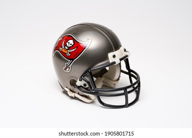 MONTERREY, NL, MEXICO - JANUARY 30, 2021 - Tampa Bay Buccaneers Helmet In Super Bowl LV, On White Background.