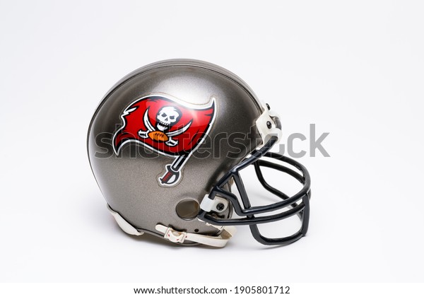 MONTERREY, NL, MEXICO\
- JANUARY 30, 2021 - Tampa Bay Buccaneers helmet in Super Bowl LV,\
on white background.
