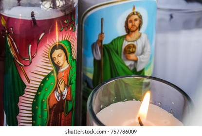 MONTERREY, NUEVO LEON / MEXICO - 18 12 2017: Traditional mexican candles from Basilica de Guadalupe