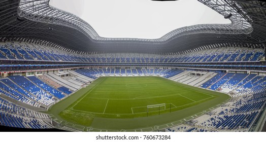 Monterrey, Nuevo Leon, Mexico, December 31, 2015: Inside View Of  Soccer Stadium Of Mexican Team Rayados