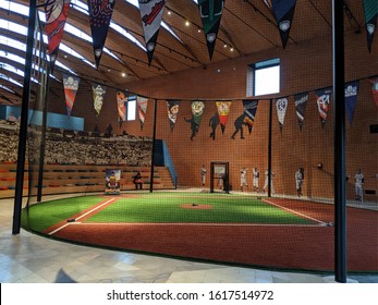 Monterrey, Nuevo Leon, Mexico - July 11, 2019: Indoor Baseball Field At The Mexican Professional Baseball Hall Of Fame