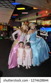 Monterrey Nuevo Leon, Mexico. June 5, 2009. Birthday twin girls with  princess costumes.