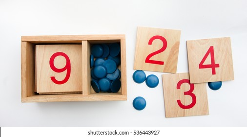 Montessori Materials - Cards And Counting On White Background.