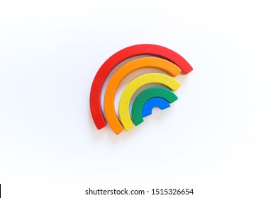 Montessori Toy. Bright Rainbow. White Background. Isolated Horizontal Kindergarten School